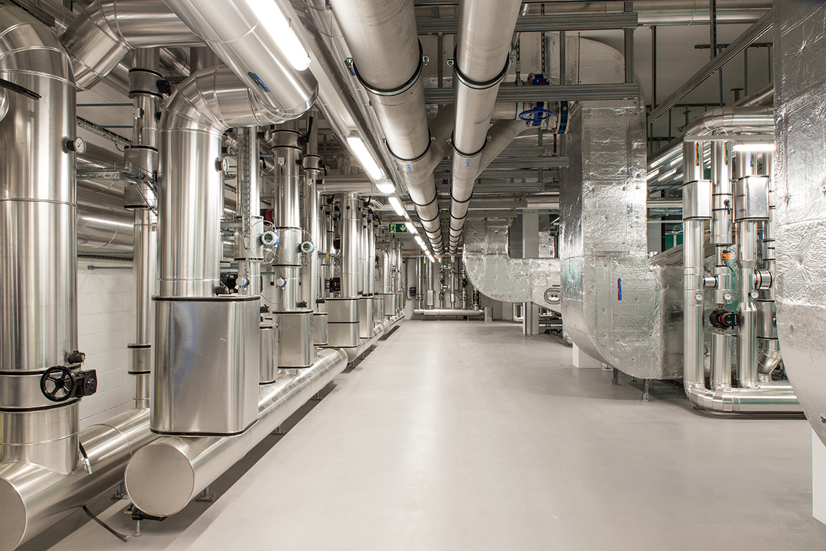 Exposed mechanical ductwork and building services